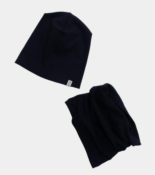 Шапка (подвійна) + снуд  для дитини чорна (гладь)