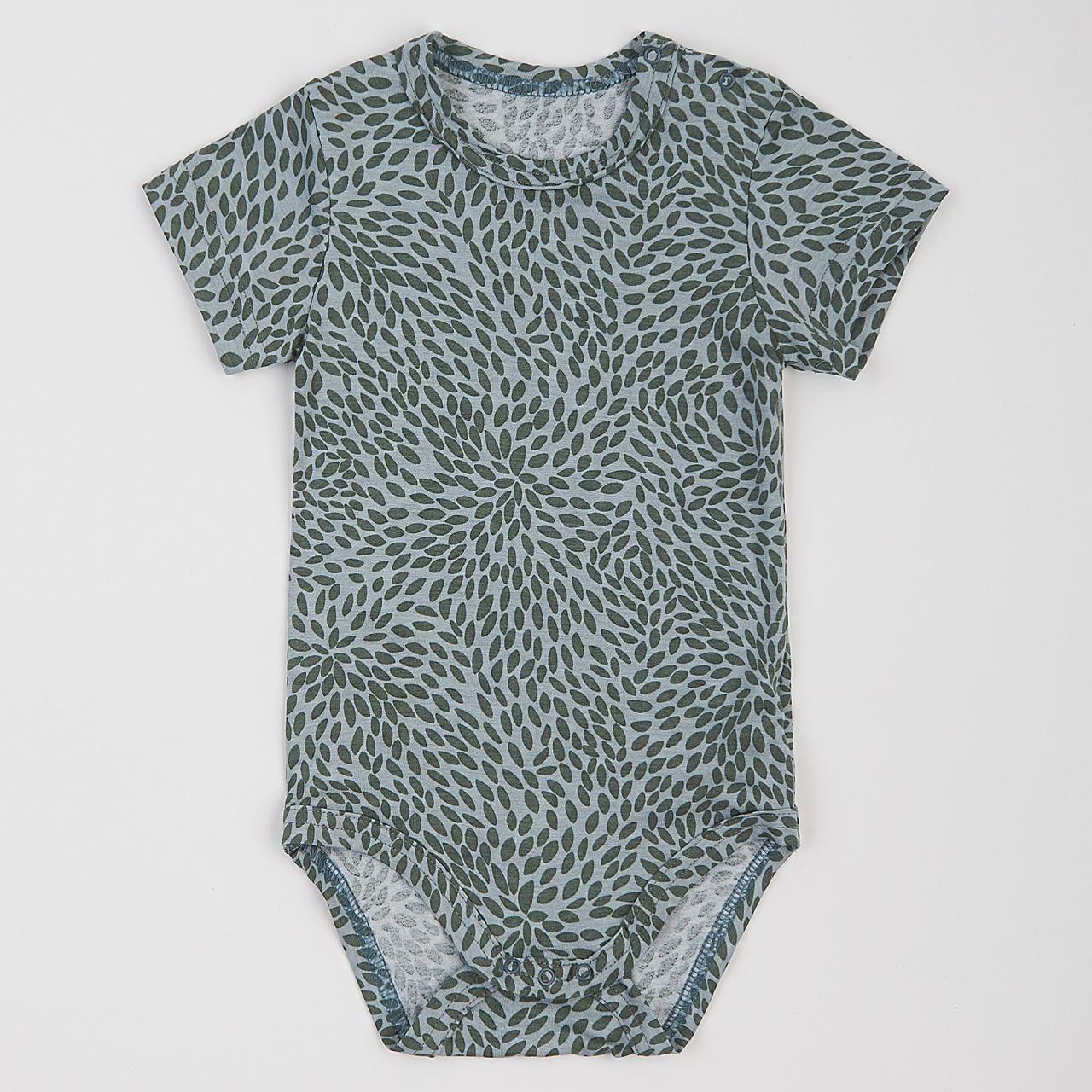 Боді для дитини сіро-зелене в листочки к.р